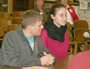 Adam Willman and Aleyna Bakirli talk about their experience at the World Food Prize Global Youth Institute Monday.